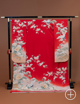 F-08 引き振袖 赤 桜菊牡丹